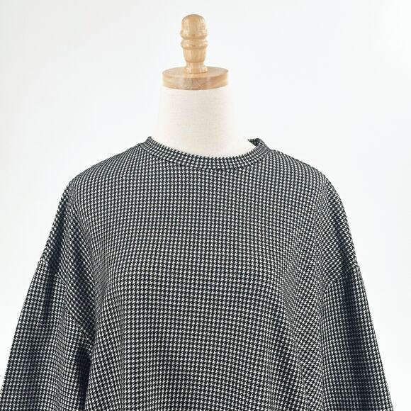 6397 Women Oversized Houndstooth Mini Shirt Dress XS Modern Lagenlook Minimalist - Picture 2 of 7
